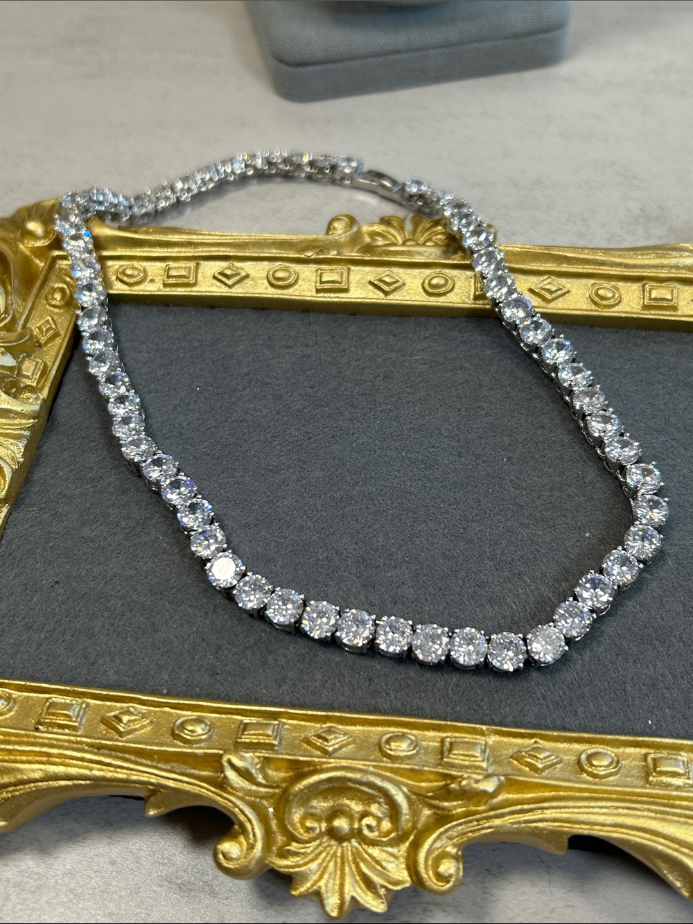 Silver Clear Crystal Tennis Necklace - Elegant Sparkle - Picture 7 of 10